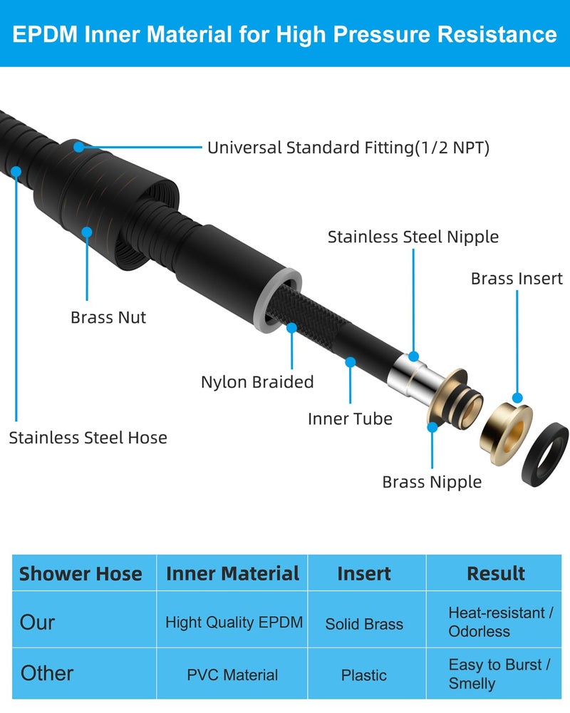 Hibbent All Metal Shower Hose, 90 Inch Stainless Steel Extra Long Shower Hose Replacement, Anti-Twist Flexible Bathroom Handheld Shower Head Hose Extension with Brass Insert & Nut, Oil Rubbed Bronze - Image 3