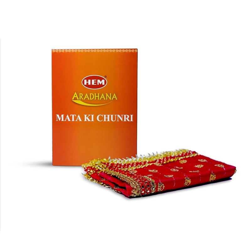 HEM شوناري ديفي ماتا - شوناري حمراء للعبادة مع حافة مصممة للطقوس الدينية وعبادة العذراء | شوناري مقدسة للمناسبات | 76.2 × 25.4 سم - Image 1