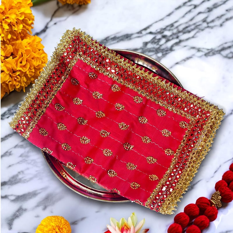 HEM شوناري ديفي ماتا - شوناري حمراء للعبادة مع حافة مصممة للطقوس الدينية وعبادة العذراء | شوناري مقدسة للمناسبات | 76.2 × 25.4 سم - Image 4