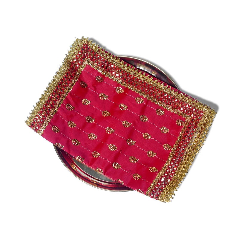 HEM شوناري ديفي ماتا - شوناري حمراء للعبادة مع حافة مصممة للطقوس الدينية وعبادة العذراء | شوناري مقدسة للمناسبات | 76.2 × 25.4 سم - Image 2