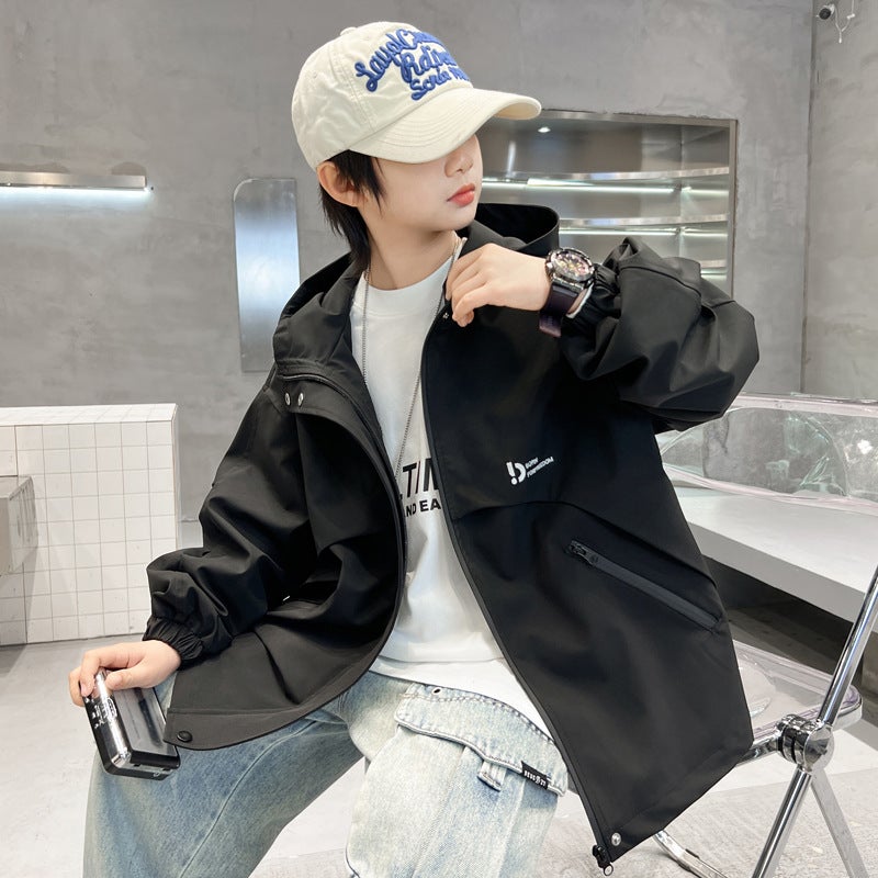 جاكيت هود للأطفال من الأولاد لفصل الربيع ملابس الأطفال معطف راسك كبير للأطفال واقي من الرياح وسيم - Image 3