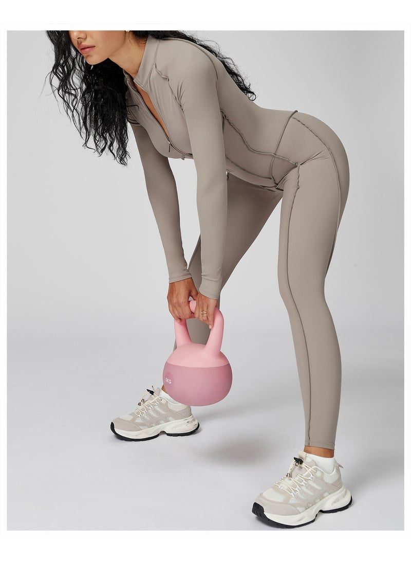 general AEEZO Womens Contour Seams Long Sleeve Padded Workout Jumpsuit Zip Up Tummy Control One Piece Bodycon Yoga Rompers - Image 3