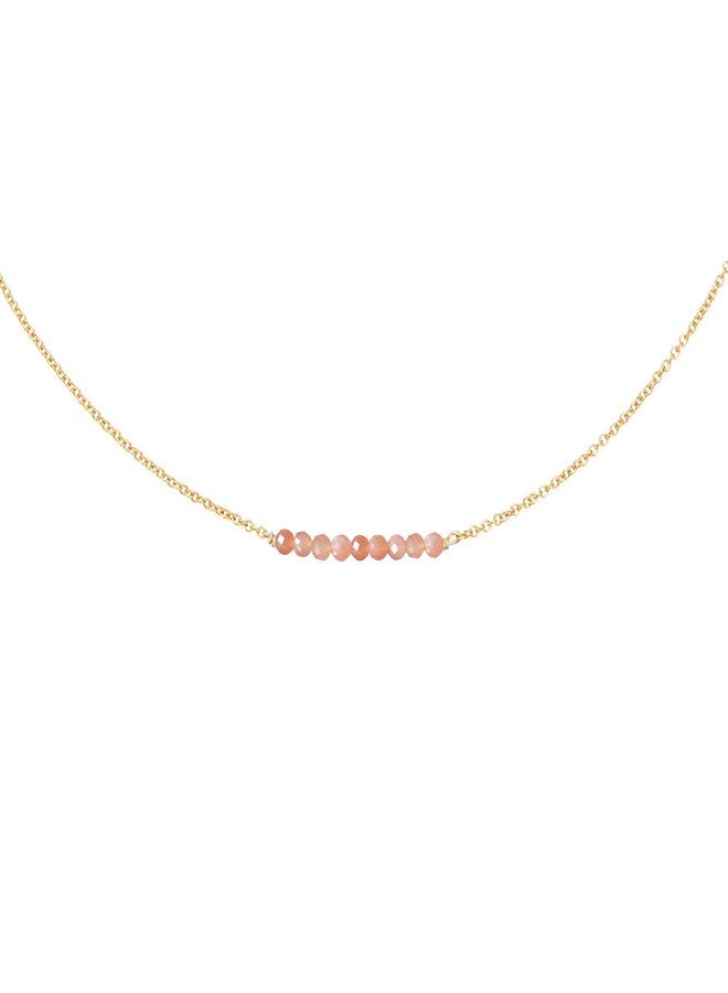 DeScount Dainty Beaded Sunstone Bar Necklace,18K Gold Plated Delicate Handmade Faceted Sunstone Beads Bar Boho Necklaces for Women - Image 1