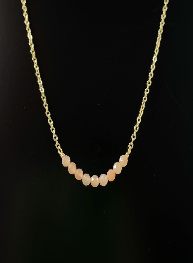 DeScount Dainty Beaded Sunstone Bar Necklace,18K Gold Plated Delicate Handmade Faceted Sunstone Beads Bar Boho Necklaces for Women - Image 5