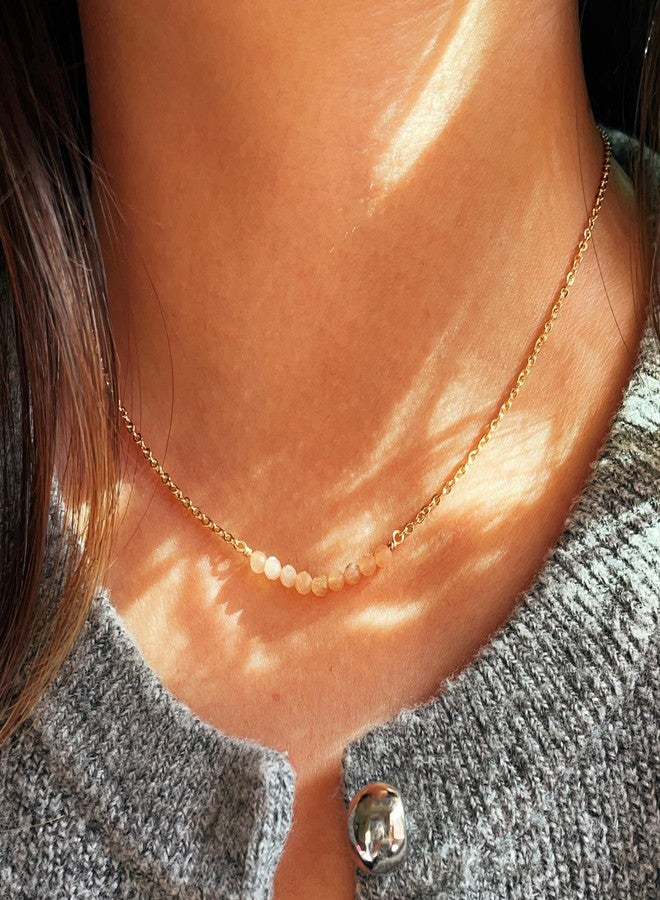 DeScount Dainty Beaded Sunstone Bar Necklace,18K Gold Plated Delicate Handmade Faceted Sunstone Beads Bar Boho Necklaces for Women - Image 3