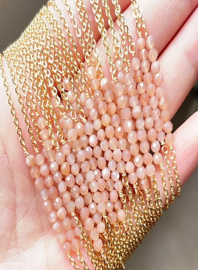 DeScount Dainty Beaded Sunstone Bar Necklace,18K Gold Plated Delicate Handmade Faceted Sunstone Beads Bar Boho Necklaces for Women - Image 2
