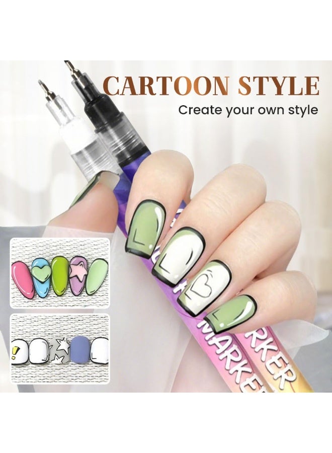 ATRJSZ 12 Colors Nail Art Pens Set, 2025 New Nail Art Markers for Gel Nails, DIY Nail Art Marker Drawing Painting Liner Pen, Nail Art Tools for Graffiti Dotting Drawing Painting Point Liner DIY (1 Set) - Image 2