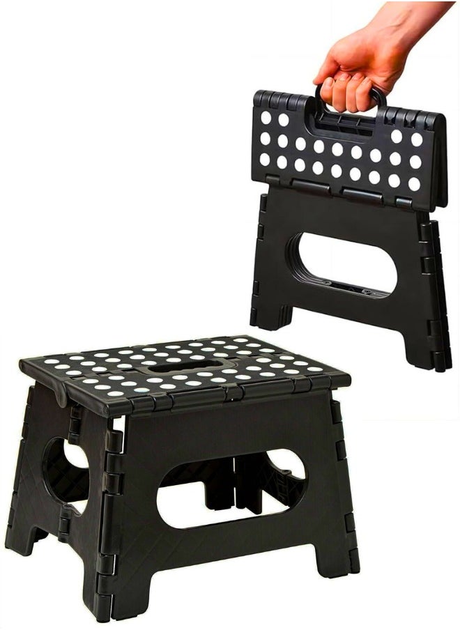 Chase Up Folding Step Stool For Kids | Stepping Stool | 11 Inches Wide And 8 Inches Tall Foldable Step Stool Holds Up To 300 Lbs | Plastic Collapsible Step Stool For Bathroom, Garden & Kitchen (Black)  - Image 1