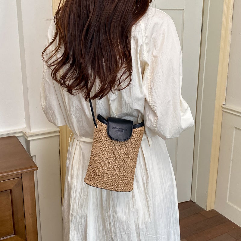 Women's Straw Polka Dot Patchwork Bucket Bag - Image 4