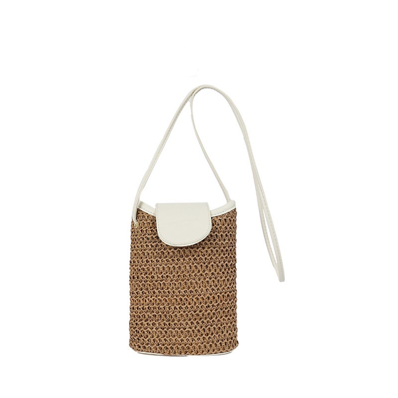 Women's Straw Polka Dot Patchwork Bucket Bag - Image 5