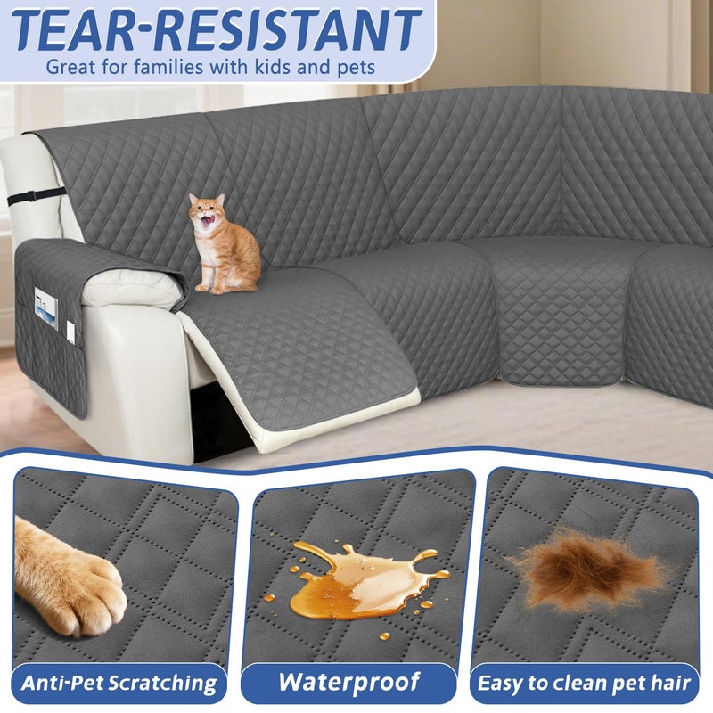 Arfntevss Recliner Sectional Couch Covers 1OO% Waterproof L Shape Sofa Cover for Reclining L Shaped Sectional Slipcover Set for Dog Washable Corner Non Slip Furniture Protector (5 Seater, Deep Grey) - Image 5