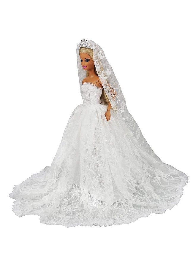 Barwa White Wedding Dress With Long Veil Evening Party Princess White Lace Gown Dress For 11.5 Inch Girl Doll  - Image 3
