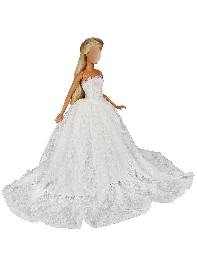 Barwa White Wedding Dress With Long Veil Evening Party Princess White Lace Gown Dress For 11.5 Inch Girl Doll  - Image 4