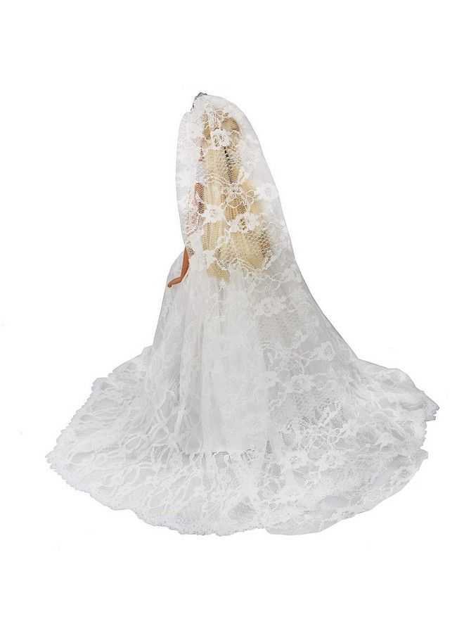 Barwa White Wedding Dress With Long Veil Evening Party Princess White Lace Gown Dress For 11.5 Inch Girl Doll  - Image 5