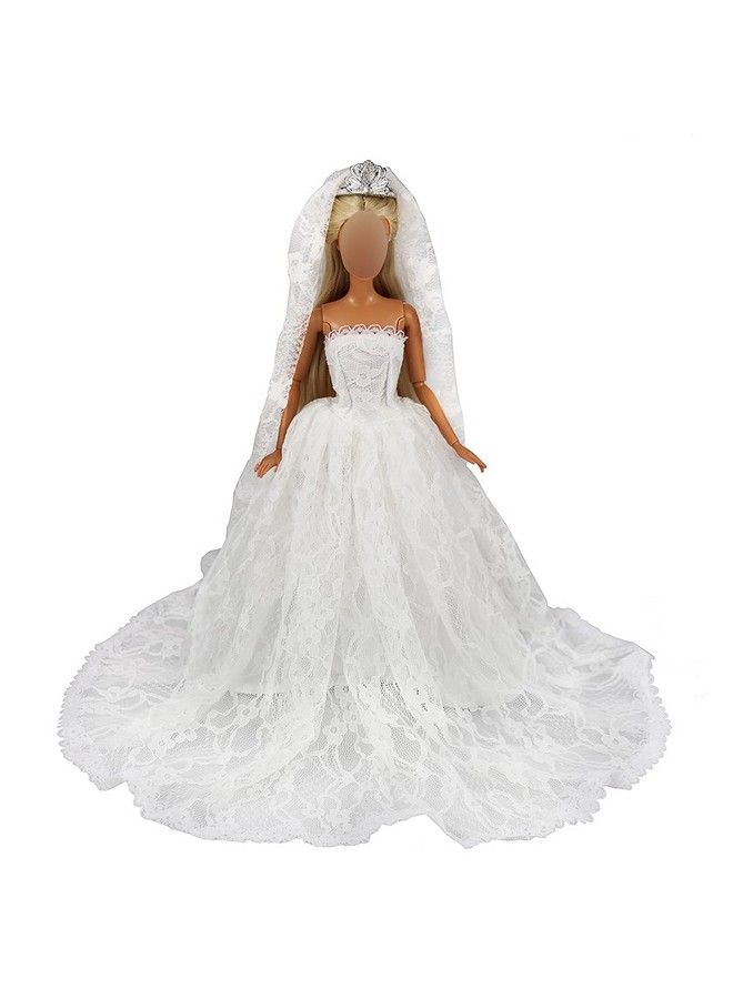 Barwa White Wedding Dress With Long Veil Evening Party Princess White Lace Gown Dress For 11.5 Inch Girl Doll  - Image 1