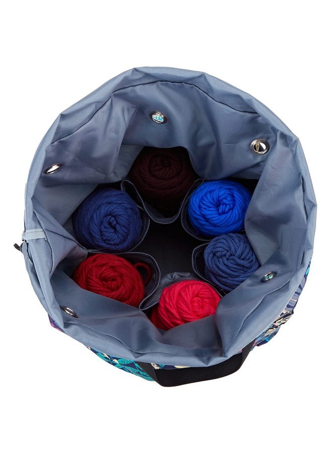 HOMEST Large Crochet Bag With Customized Front Compartment For Knitting Accessories, Yarn Storage With 6 Oversized Grommets, Tote Organizer With Drawstring Closure, Floral, Bag Only  - Image 3
