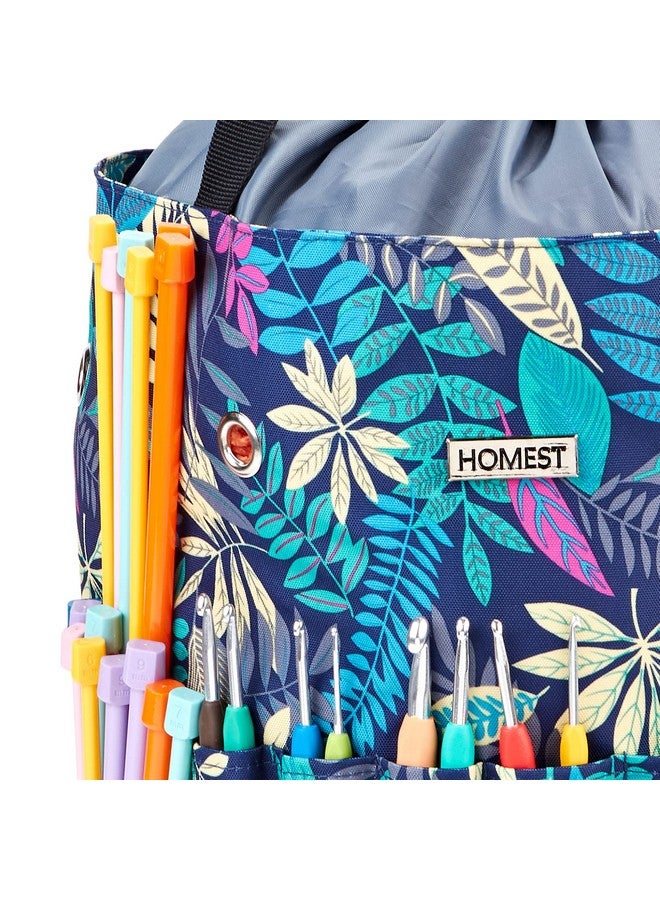 HOMEST Large Crochet Bag With Customized Front Compartment For Knitting Accessories, Yarn Storage With 6 Oversized Grommets, Tote Organizer With Drawstring Closure, Floral, Bag Only  - Image 4