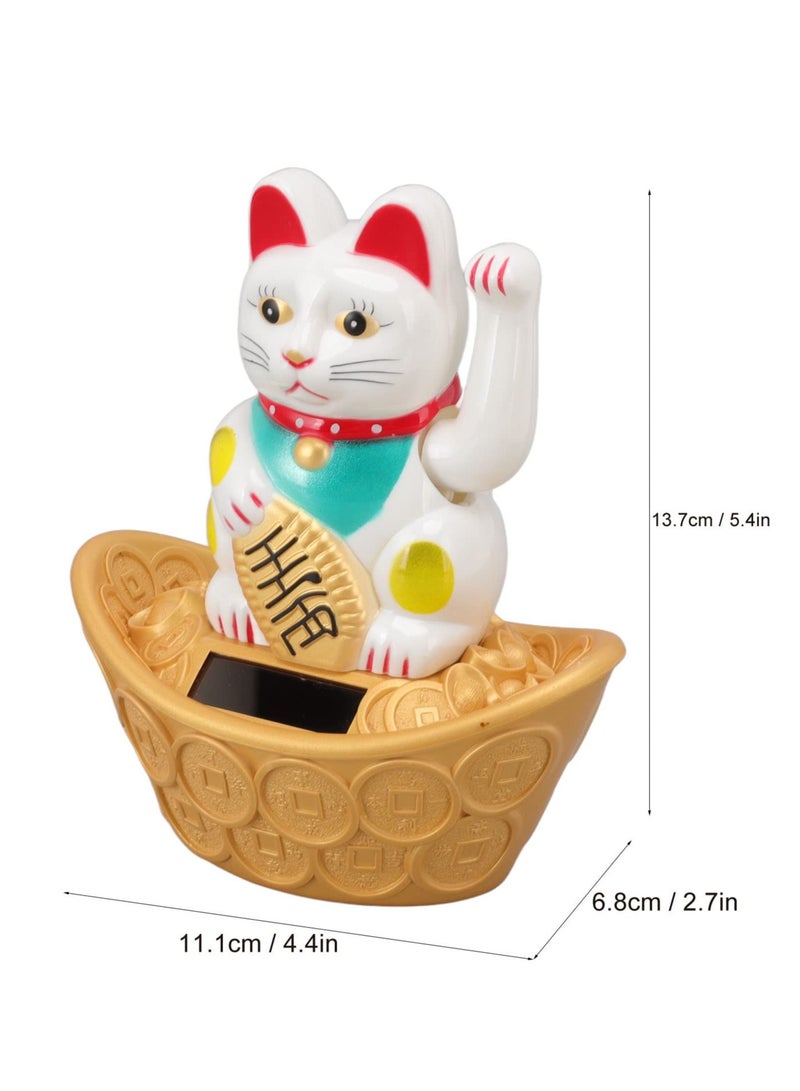 SOLARAE Waving Cat, Solar Powered Cute Waving Cat Good Luck Wealth Cats Home Ornaments Car Decor Feng Shui Decoration Lucky Meaning Chinese Culture for Fortune Money, Fengshui Lucky Cat Swinging Arm (White) - Image 2