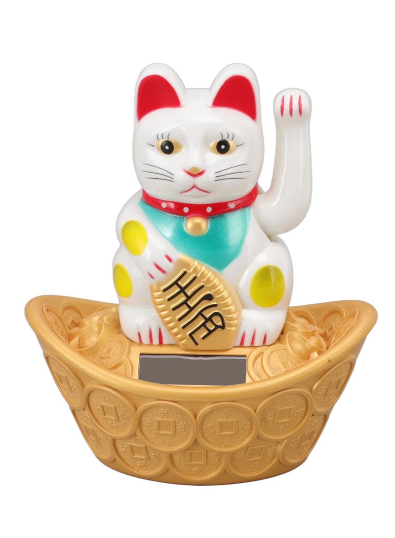 SOLARAE Waving Cat, Solar Powered Cute Waving Cat Good Luck Wealth Cats Home Ornaments Car Decor Feng Shui Decoration Lucky Meaning Chinese Culture for Fortune Money, Fengshui Lucky Cat Swinging Arm (White) - Image 1