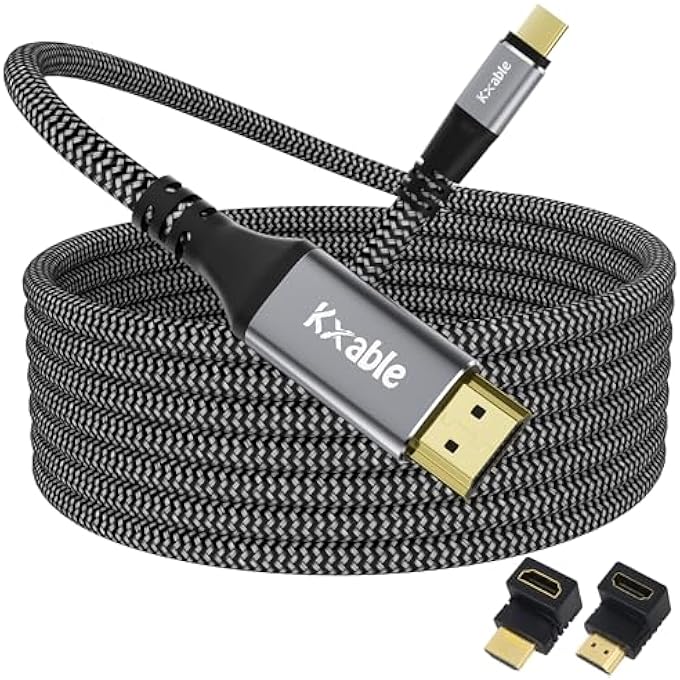 rayihni USB C TO HDMI CABLE 8 FT, 4K TYPE-C TO HDMI BRAIDED CORD, [THUNDERBOLT 3/4 COMPATIBLE], FOR IPHONE 15 SERIES, MACBOOK PRO/AIR, IPAD PRO, GALAXY S23, NOTE 20, SURFACE, DELL, HP, WITH 2 HDMI ADAPTERS - Image 1