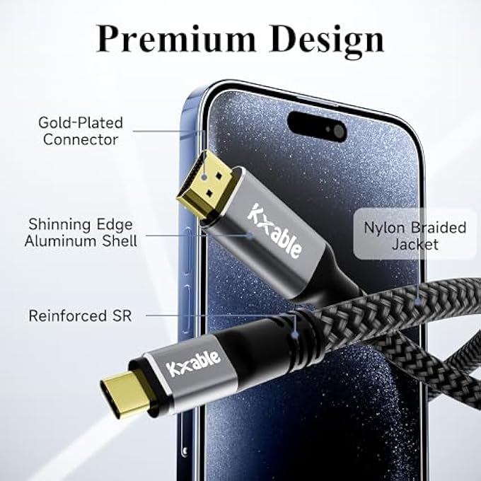 rayihni USB C TO HDMI CABLE 8 FT, 4K TYPE-C TO HDMI BRAIDED CORD, [THUNDERBOLT 3/4 COMPATIBLE], FOR IPHONE 15 SERIES, MACBOOK PRO/AIR, IPAD PRO, GALAXY S23, NOTE 20, SURFACE, DELL, HP, WITH 2 HDMI ADAPTERS - Image 2