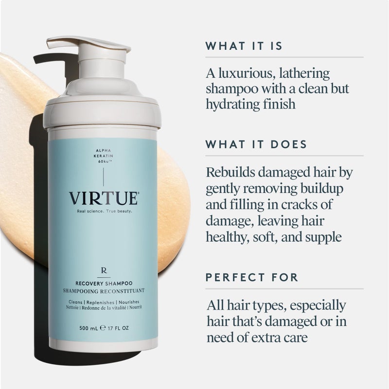VIRTUE Recovery Sulfate Free Shampoo with Keratin and Baobab Seed Oil for Damaged Hair, Color Safe - Image 2