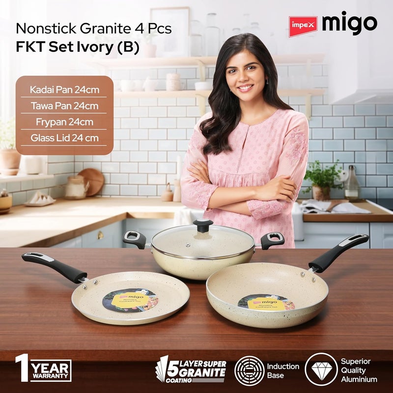 Impex Impex Migo Non Stick Cookware Set | 4 Pcs Induction Bottom Cookware Set 3 mm Thick, Festival Gift Set, 5-Layer Super Granite Non-Stick Coated Cookware Set,Two Sides Spatter Design,1 Year Warranty - Image 2