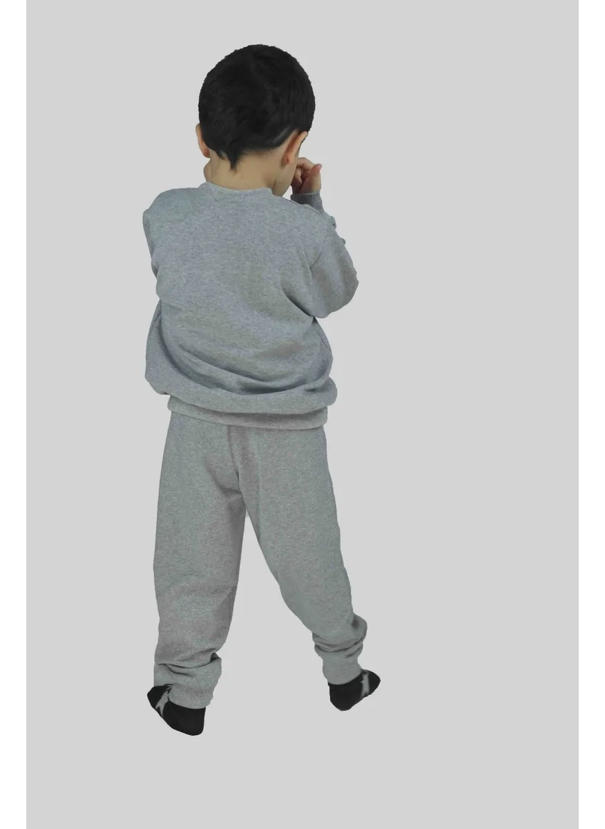 Bluence Boy's Printed Gray Cotton Tracksuit Set