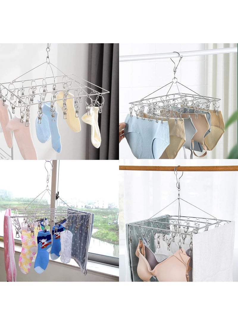 CHU DAI Drying Rack with 40 Clips,Stainless Steel Drying Rack,Foldable Clothes Rack,Windproof Hooks,For Drying Socks/Towels/Baby Clothes/Underwear - Image 2
