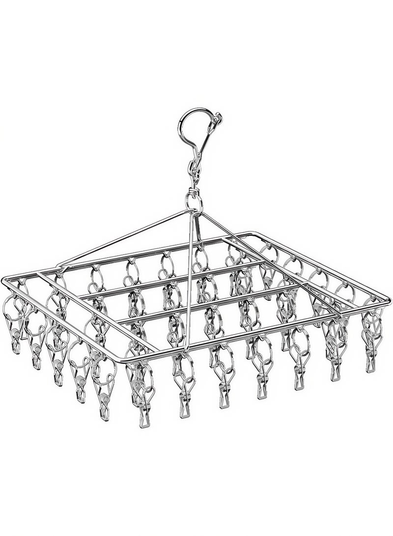 CHU DAI Drying Rack with 40 Clips,Stainless Steel Drying Rack,Foldable Clothes Rack,Windproof Hooks,For Drying Socks/Towels/Baby Clothes/Underwear - Image 1