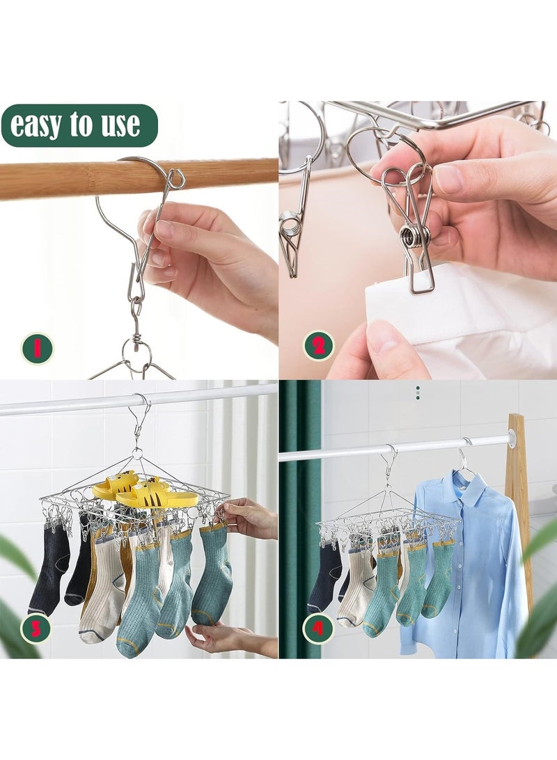 CHU DAI Drying Rack with 40 Clips,Stainless Steel Drying Rack,Foldable Clothes Rack,Windproof Hooks,For Drying Socks/Towels/Baby Clothes/Underwear - Image 4