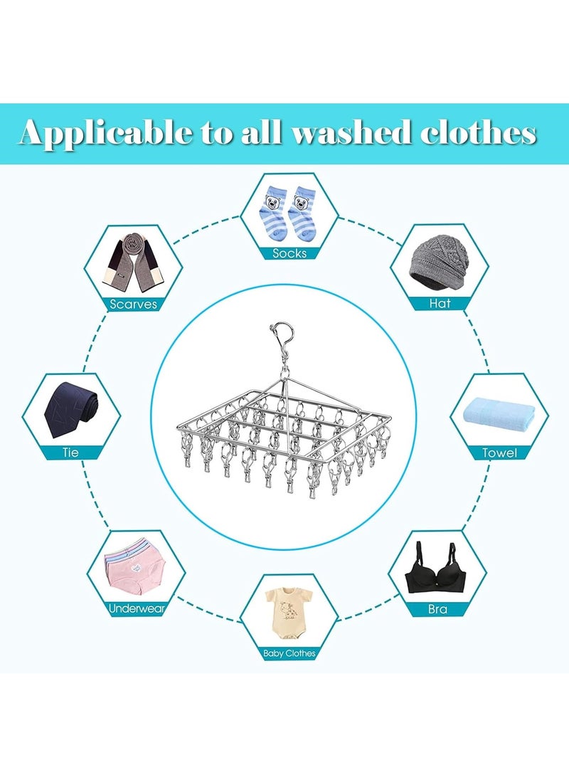 CHU DAI Drying Rack with 40 Clips,Stainless Steel Drying Rack,Foldable Clothes Rack,Windproof Hooks,For Drying Socks/Towels/Baby Clothes/Underwear - Image 3