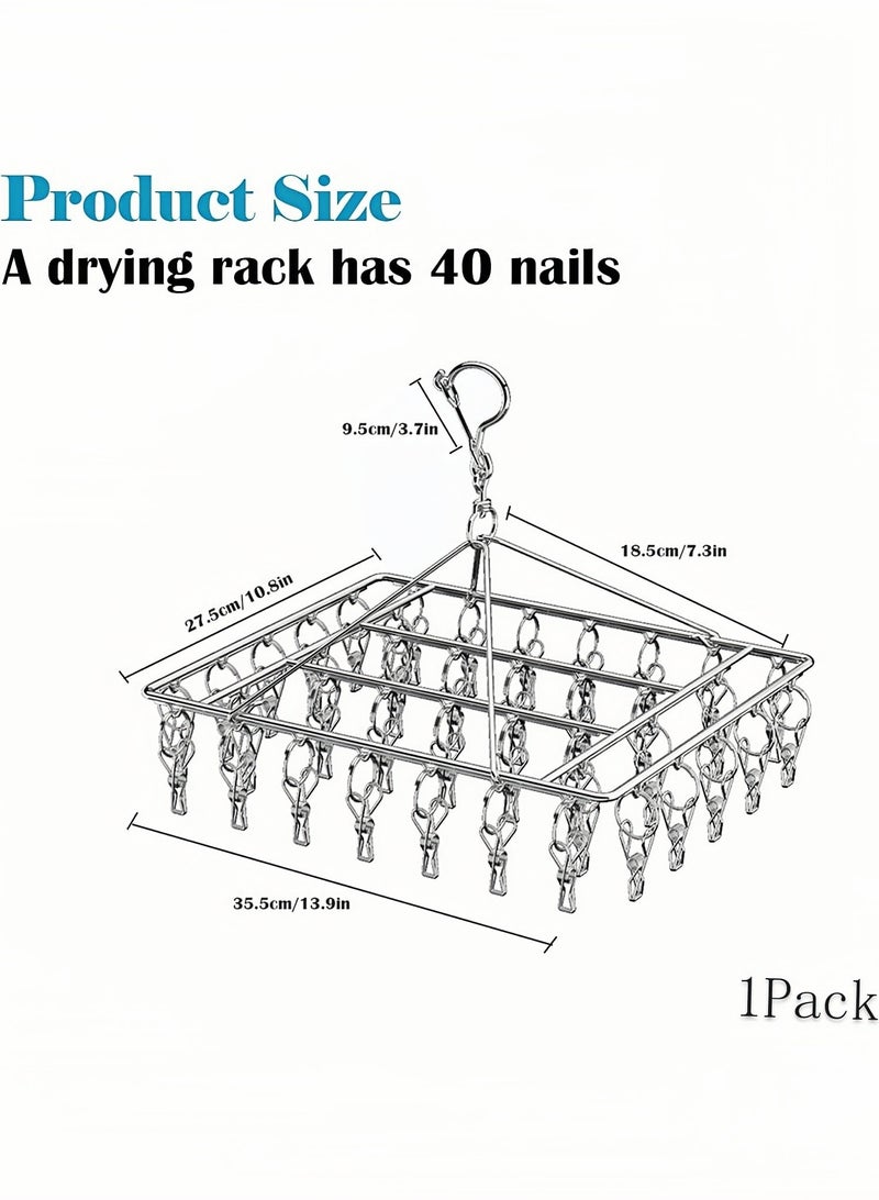 CHU DAI Drying Rack with 40 Clips,Stainless Steel Drying Rack,Foldable Clothes Rack,Windproof Hooks,For Drying Socks/Towels/Baby Clothes/Underwear - Image 5