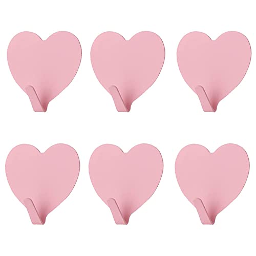 JtmyAota 6 Pack Heart Shaped Decorative Wall Hooks, Stainless Steel Strong Adhesive Wall Hook for Home Kitchen Bathroom Office (Light Pink) - Image 1