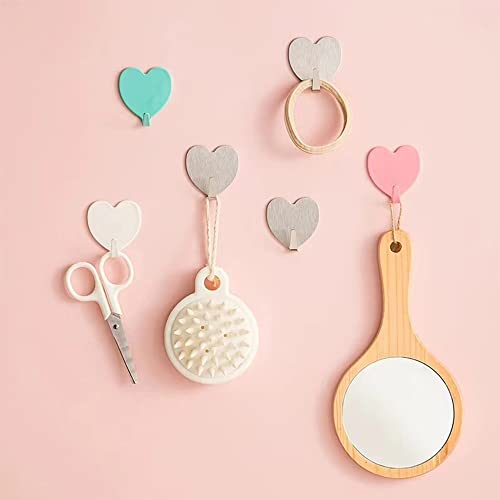 JtmyAota 6 Pack Heart Shaped Decorative Wall Hooks, Stainless Steel Strong Adhesive Wall Hook for Home Kitchen Bathroom Office (Light Pink) - Image 4