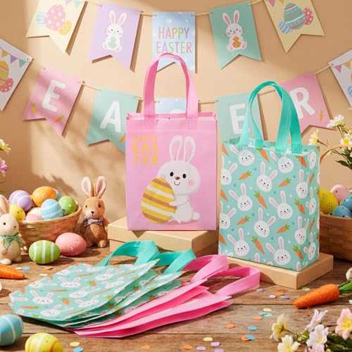 Wovnet 30 Pcs Gift Bags Reusable Non Woven Party Favor Goodie Treat Bags with Handle for Birthday Party Supplies 10 x 8 x 4In(Easter Bunny,Pink,30 Pcs) - Image 2