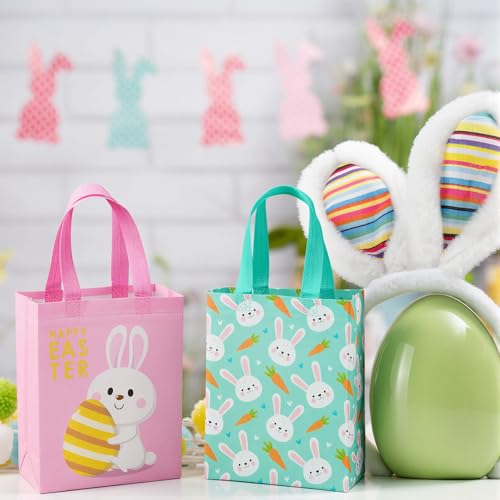 Wovnet 30 Pcs Gift Bags Reusable Non Woven Party Favor Goodie Treat Bags with Handle for Birthday Party Supplies 10 x 8 x 4In(Easter Bunny,Pink,30 Pcs) - Image 4