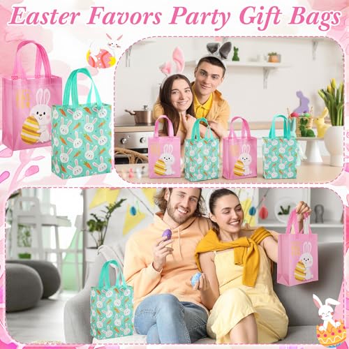 Wovnet 30 Pcs Gift Bags Reusable Non Woven Party Favor Goodie Treat Bags with Handle for Birthday Party Supplies 10 x 8 x 4In(Easter Bunny,Pink,30 Pcs) - Image 5