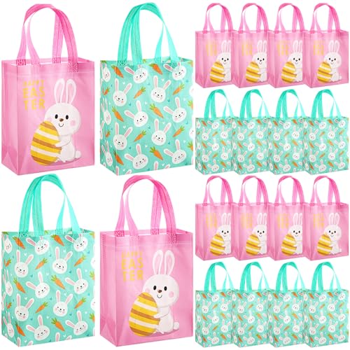 Wovnet 30 Pcs Gift Bags Reusable Non Woven Party Favor Goodie Treat Bags with Handle for Birthday Party Supplies 10 x 8 x 4In(Easter Bunny,Pink,30 Pcs) - Image 1