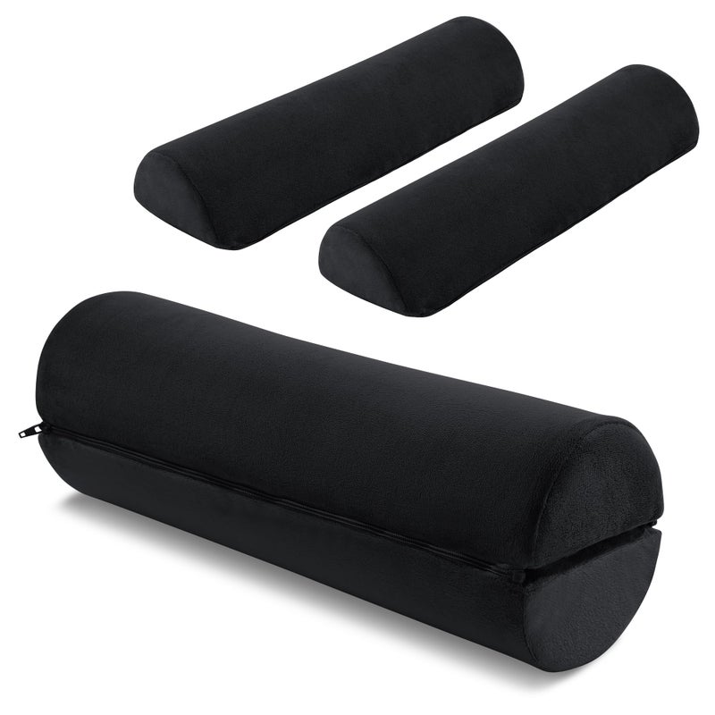 ROYALAY وسادة عنق ROYALAY للنوم وسادة دائرية رول تشمل 2 حزمة وسادة نصف قمرية لدعم العنق وسادة رول من الفوم لتخفيف الألم وسادة قابلة للغسل للرأس والعنق والظهر والساقين باللون الأسود