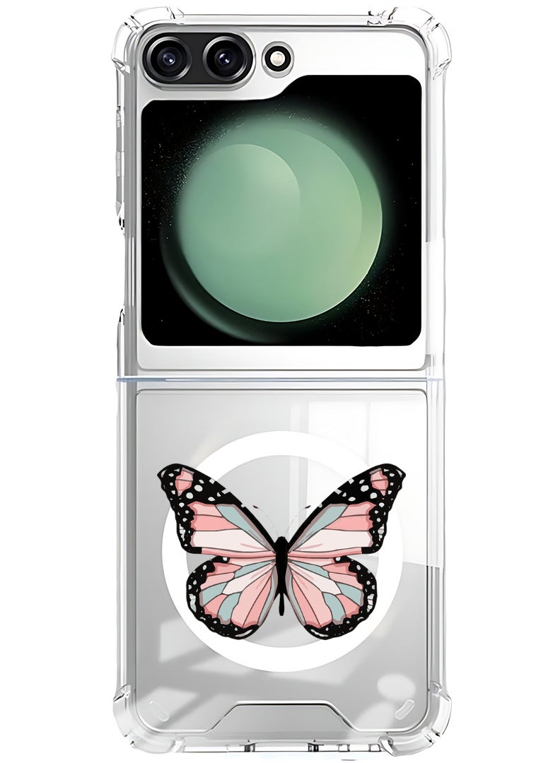 Theodor Magnetic Case for Samsung Galaxy Z Flip 5 Compatible with MagSafe Wireless Charging, Shockproof Phone Bumper Cover Butterfly-01 - Image 1