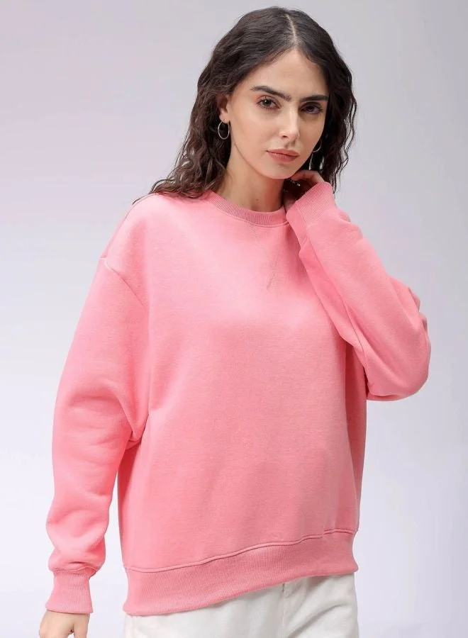 مرفوعة Women Boxy Fit Solid Crew Neck Long Sleeve Oversized Sweatshirt