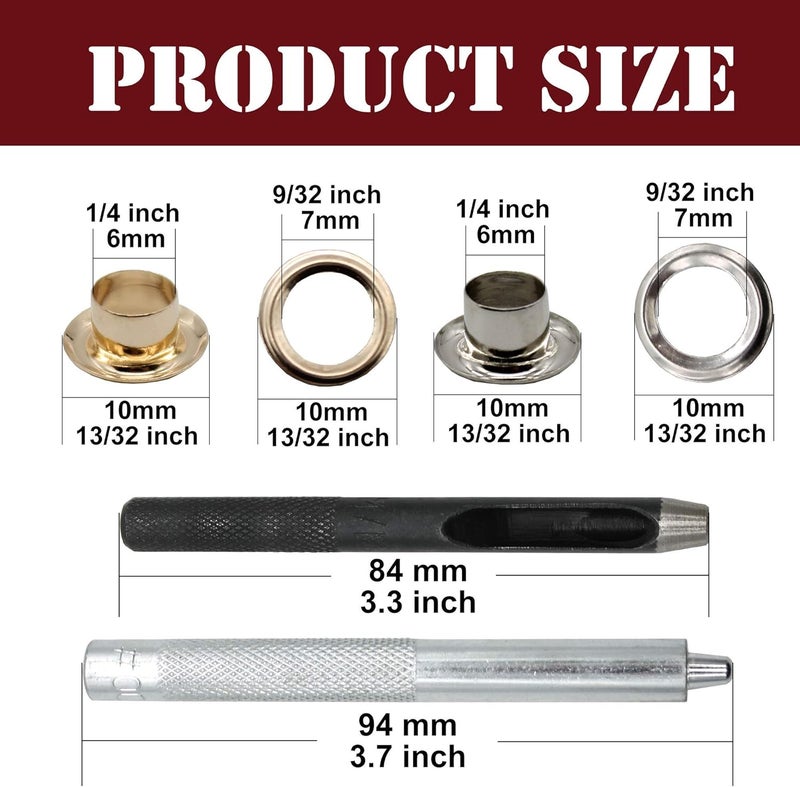 Raydodo 140 Sets Reinforced Grommet Kit, 1/4 Inch Metal Brass Eyelet Kit with 3 Pieces Grommet Tool Boot Eyelet Repair Kit and Grommets for Fabric, Tarps, Leather, Belt with Storage Box - Image 2