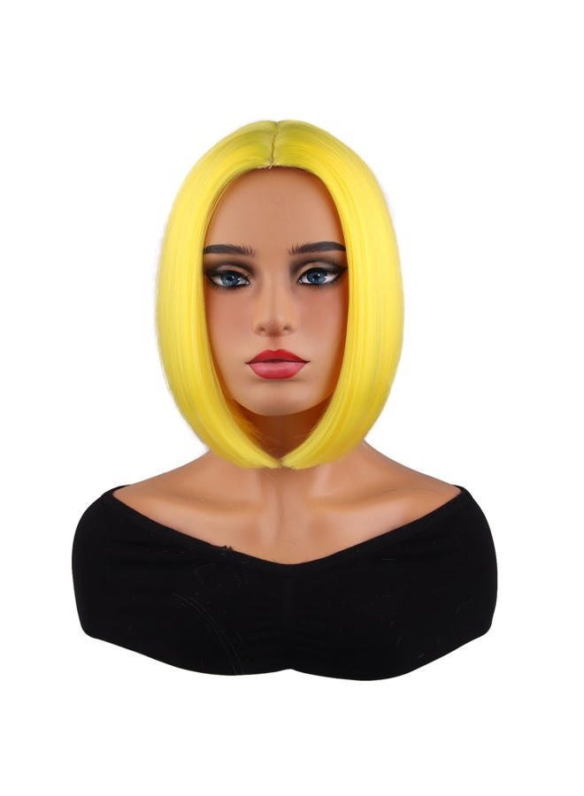 MAGQOO Yellow Wigs for Women 10 Inches Short Straight Yellow Bob Wigs Synthetic Heat Resistant - Image 2