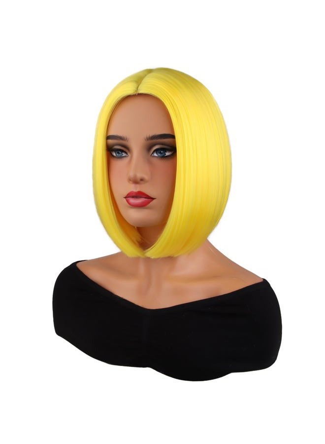 MAGQOO Yellow Wigs for Women 10 Inches Short Straight Yellow Bob Wigs Synthetic Heat Resistant - Image 3