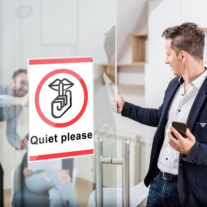 Argvey Acrylic Sign Holder 8.5 x 11 Wall Mount, Clear Plastic Sign Display Frame with Adhesive Tape, Vertical Wall Sign Holder for Office, Home, Store, Restaurant, School – 12 Pack - Image 2