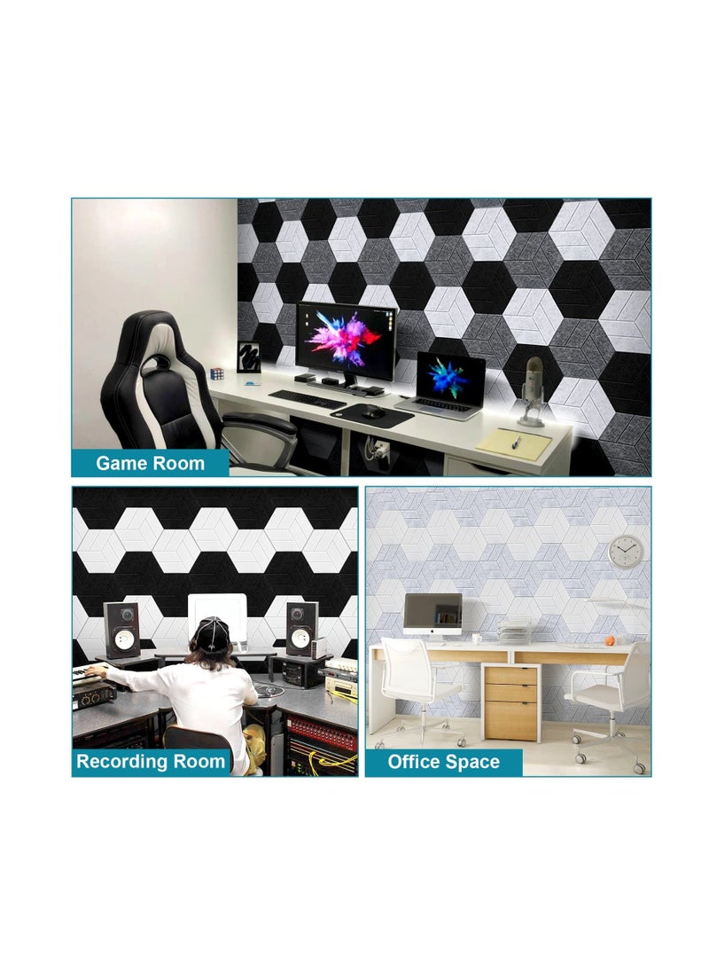 12 Pack Acoustic Panels Sound Proof Foam Panels, Hexagon Soundproof Wall Decorative Absorbing for Studio Office Home,Black