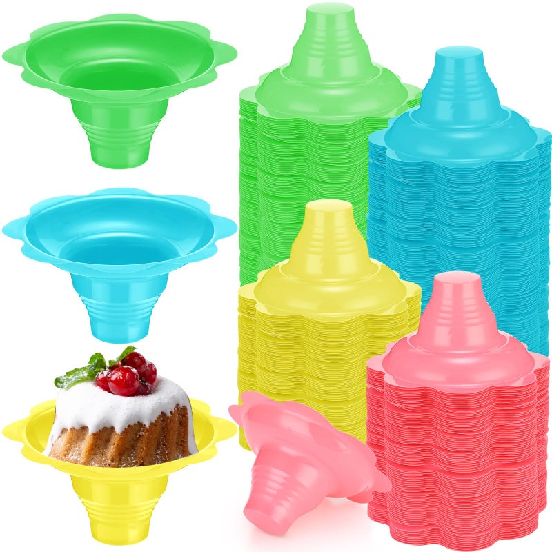 Eaasty 200 Pieces 4 oz Colorful Plastic Dessert Cups Flower Shaped Shaved Ice Cups Small Leak Proof Plastic Slush Snack Ice Cream Bowls for Trifle and Shaved Ice - Image 1