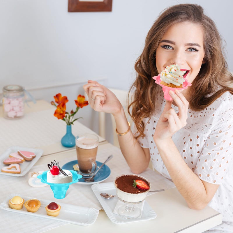 Eaasty 200 Pieces 4 oz Colorful Plastic Dessert Cups Flower Shaped Shaved Ice Cups Small Leak Proof Plastic Slush Snack Ice Cream Bowls for Trifle and Shaved Ice - Image 2