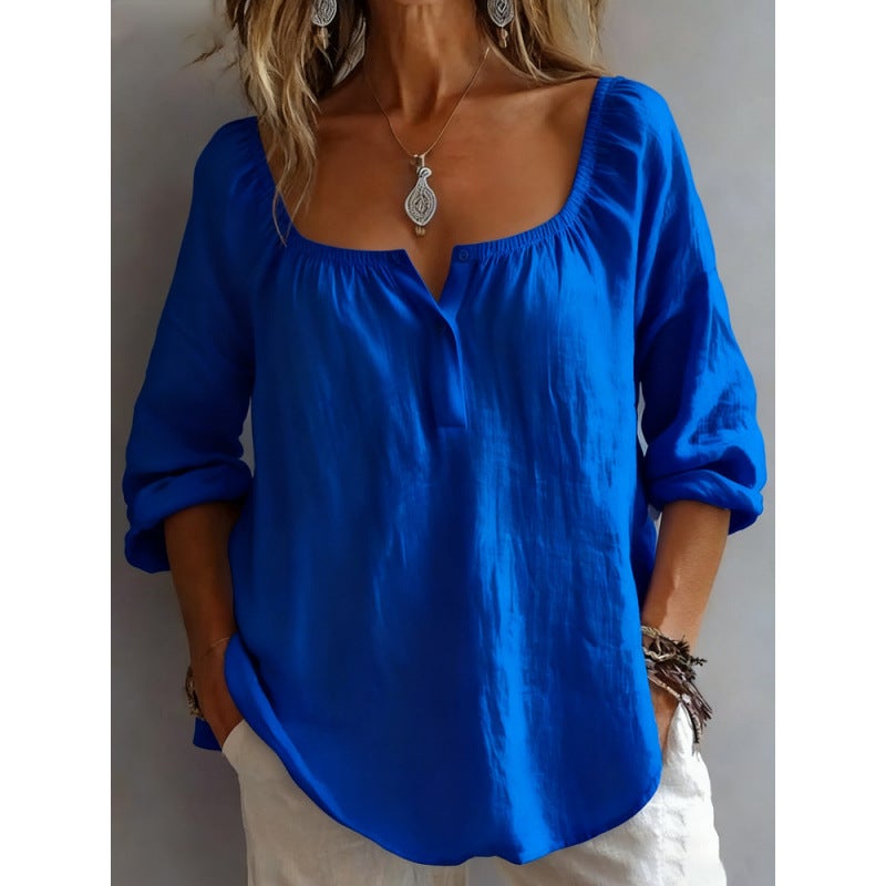 Women's V-Neck Long Sleeve Loose Fit T-Shirt - Image 5